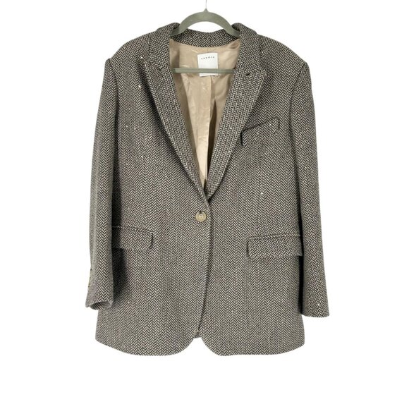 Sandro Paule Wool Blend Herringbone Blazer Jacket with Sequins - Picture 2 of 10